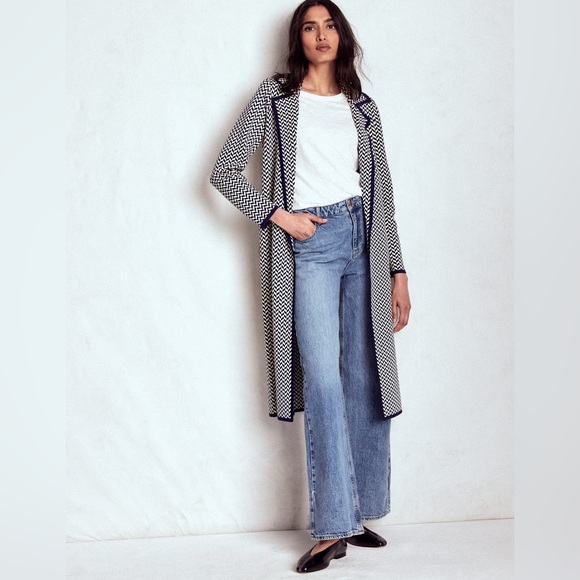 Boden Jackets & Blazers - NWT Boden Jacquard Coatigan in Navy Ivory Dogtooth